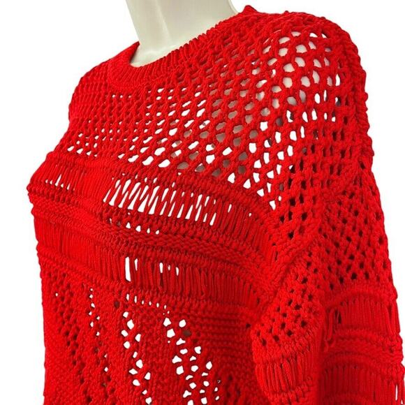 Zara Womens Loose Open Crochet Knit Red Pullover 3/4 Sleeve Sweater sz Small - Picture 8 of 16